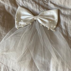 satin and pearl bow hair clip